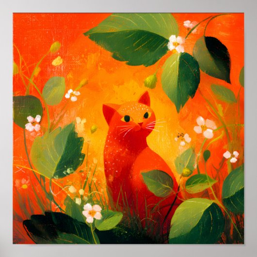 Grillige Rode Kat Wildernis Tuin Poster (Voorkant)