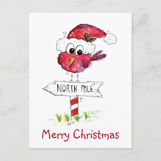 Grillige Rode Kerstvogel Briefkaart (Voorkant)