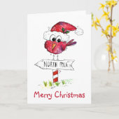 Grillige Rode Kerstvogel Kaart (Gele Bloem)