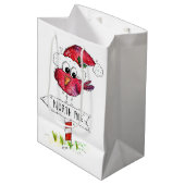 Grillige Rode Kerstvogel Medium Cadeauzakje (Voorkant Gekanteld)