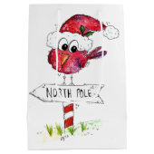 Grillige Rode Kerstvogel Medium Cadeauzakje (Achterkant)