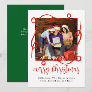 Grillige Rode Krabbel Lint Boog Foto Kerstmis Feestdagenkaart