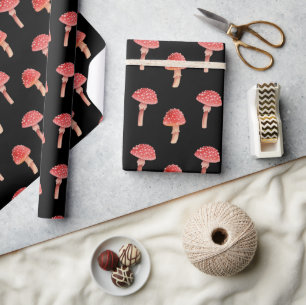 grillige rode paddenstoel Toadstool Black Woodla Cadeaupapier