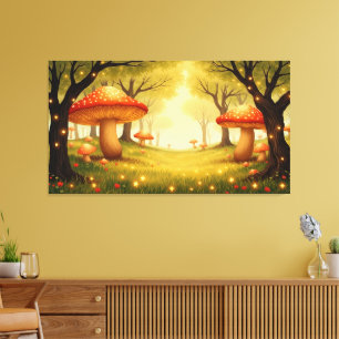Grillige rode paddestoelen bos muurkunst canvas afdruk
