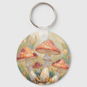 Grillige rode paddestoelen weide schilderij sleutelhanger