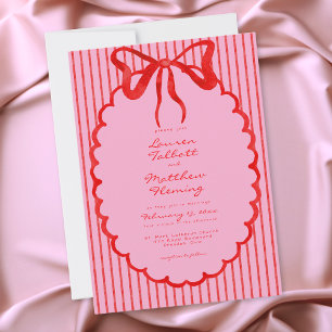 Grillige Rode Roze Aquarel Strik Boog Bruiloft Kaart