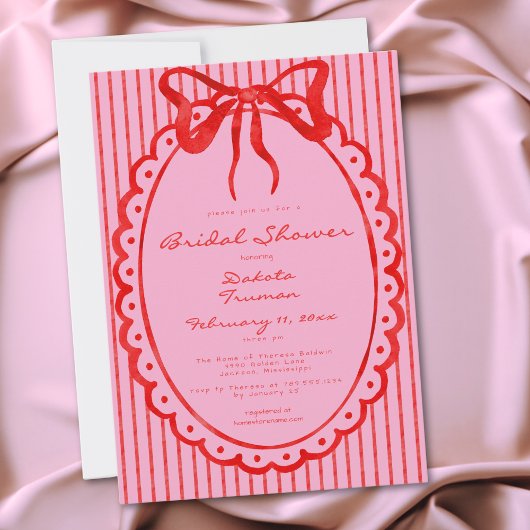 Grillige rode roze strik streep bruidsdouche kaart