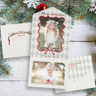 Grillige Rode Strik Kerstmis Foto All In One Uitnodiging