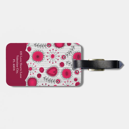 Grillige rode witte harten bloemen bloem naam bagagelabel (Achterkant horizontaal)