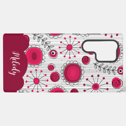 Grillige rode witte harten bloemen bloem naam samsung galaxy hoesje (Achterkant horizontaal)