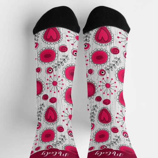 Grillige rode witte harten bloemen bloem naam sokken (Top)