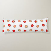 Grillige Rood & Witte Bloem Retro Bloemendesign Lichaamskussen (Achterkant)