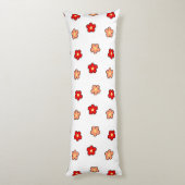Grillige Rood & Witte Bloem Retro Bloemendesign Lichaamskussen (Achterkant (Verticaal))
