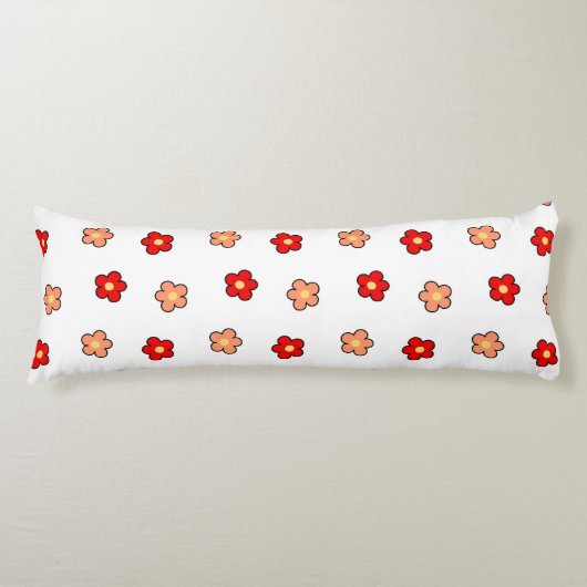 Grillige Rood & Witte Bloem Retro Bloemendesign Lichaamskussen (Voorkant)