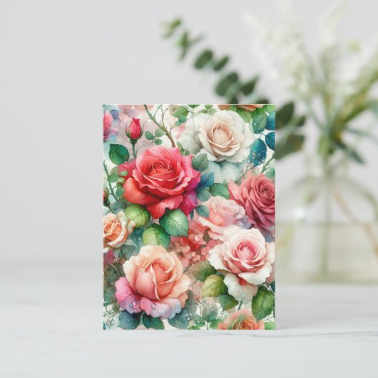 Grillige Roos Patroon Briefkaart (Staand voorkant)