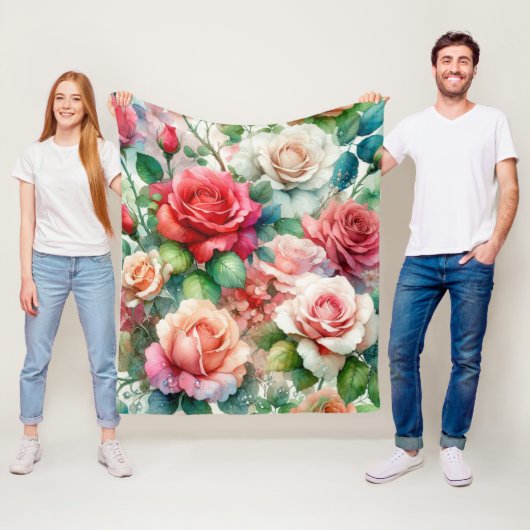 Grillige Roos Patroon Fleece Deken (In situ)