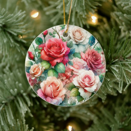 Grillige Roos Patroon Keramisch Ornament (Boom)
