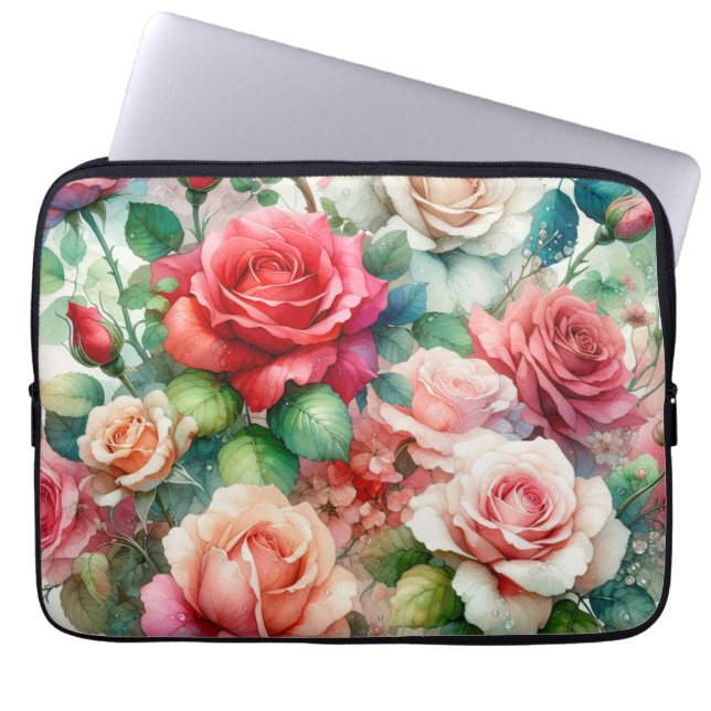 Grillige Roos Patroon Laptop Sleeve (Voorkant)