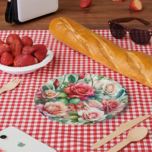Grillige Roos Patroon Papieren Bordje (Picknick)
