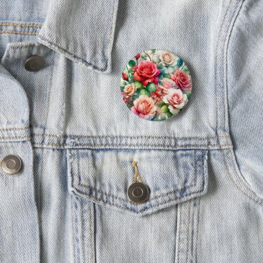 Grillige Roos Patroon Ronde Button 5,7 Cm (In situ)
