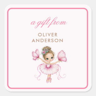 Grillige Roze Ballerina Meisje Vierkante Sticker