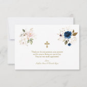 Grillige Roze Blauwe Gouden Bloemen Tweeling Doop Bedankkaart (Voorkant)