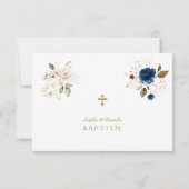 Grillige Roze Blauwe Gouden Bloemen Tweeling Doop Bedankkaart (Achterkant)