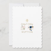 Grillige Roze Blauwe Gouden Bloemen Tweeling Doop Kaart (Achterkant)