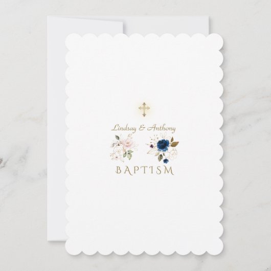 Grillige Roze Blauwe Gouden Bloemen Tweeling Doop Kaart (Achterkant)
