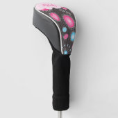 Grillige roze blauwe harten en bloemen bloemnaam golfheadcover (Schuin)