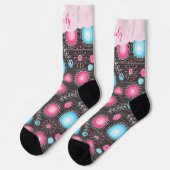 Grillige roze blauwe harten en bloemen bloemnaam sokken (Links)