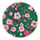Grillige Roze Bloem Aardewerk Knop (Voorkant)