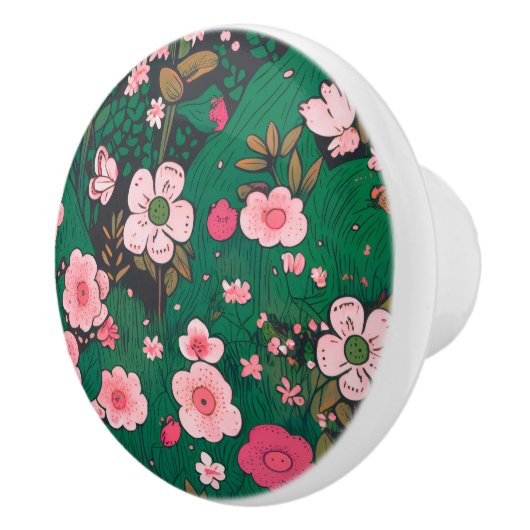 Grillige Roze Bloem Aardewerk Knop (Rechts)