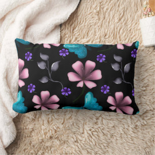 Grillige Roze Bloemen en Blauwe Vlinder Naadloos P Kussen