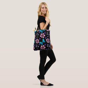 Grillige Roze Bloemen en Blauwe Vlinder Naadloos P Tote Bag