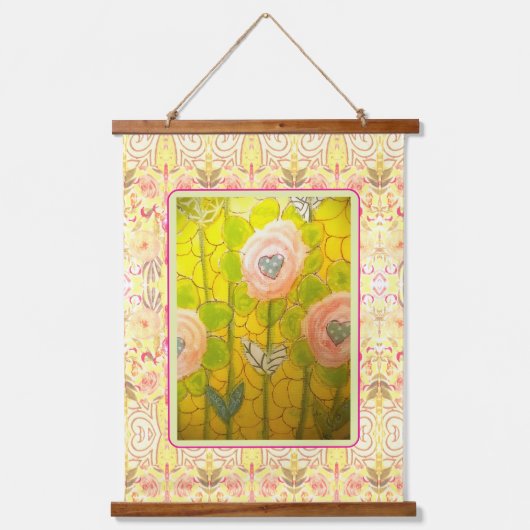 Grillige Roze Bloemen - Hangend Wandkleed (Voorkant)