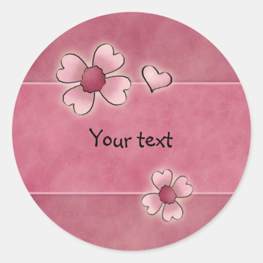 Grillige roze bloemen ronde sticker (Voorkant)