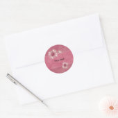 Grillige roze bloemen ronde sticker (Envelop)