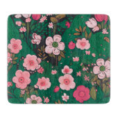 Grillige Roze Bloemendecoratie Glas Snijplank (Voorkant)
