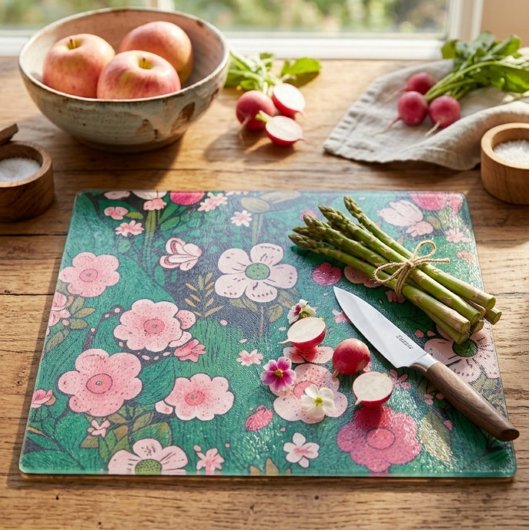 Grillige Roze Bloemendecoratie Glas Snijplank