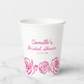 Grillige Roze Bloemige Bruidsdouche Papieren Bekers (Achterkant)