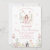 Grillige Roze Bloemrijke Fee Eerste Verjaardag Kaart (Voorkant)