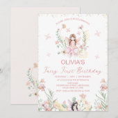 Grillige Roze Bloemrijke Fee Eerste Verjaardag Kaart (Voorkant / Achterkant)