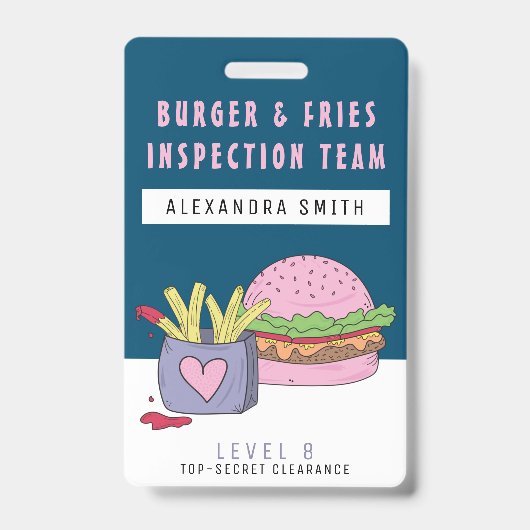 Grillige Roze Burger en Frites Verjaardagsfeestje Badge (Voorzijde)