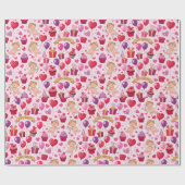 Grillige Roze Cupido Verjaardags Ballon Patroon Cadeaupapier (Vlak)
