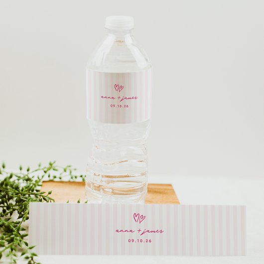 grillige roze doedel harten bruiloft waterfles etiket
