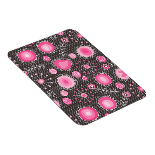 Grillige roze en blauwe harten en bloemen bloemmot magneet (Rechterzijde)