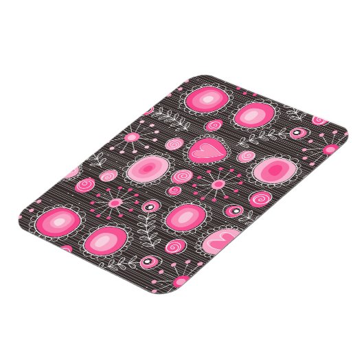 Grillige roze en blauwe harten en bloemen bloemmot magneet (Linkerzijde)