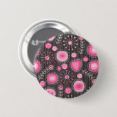 Grillige roze en blauwe harten en bloemen bloemmot ronde button 5,7 cm (Voorkant /achterkant)
