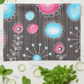 Grillige roze en blauwe harten en bloemen bloemmot theedoek (Gevouwen)